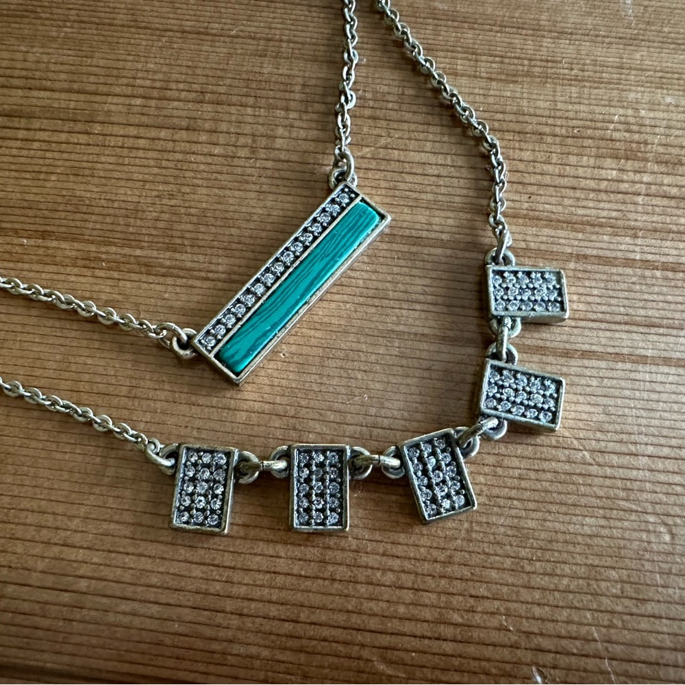 Chloe + Isabel Green Pave’ Bronze Double Layered Necklace